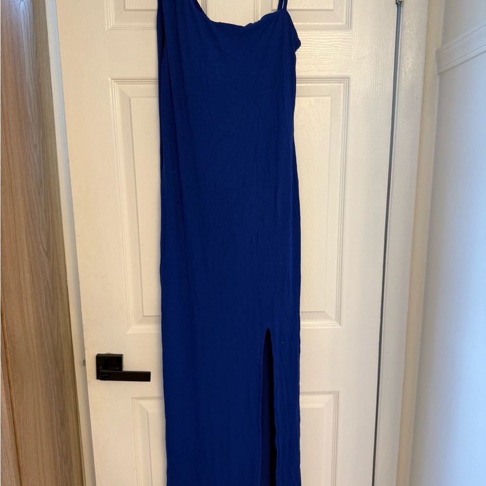Classic Cobalt Maxi Slip Dress with Front Slit